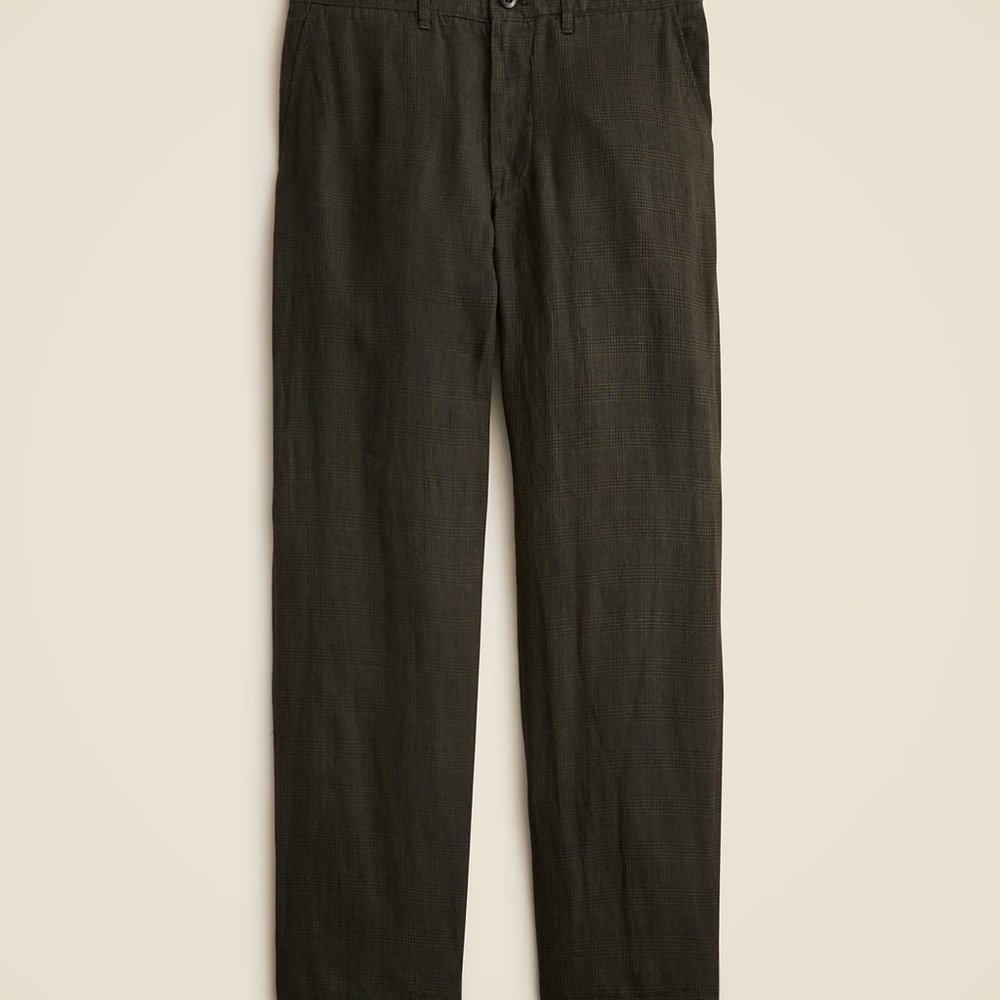 J Crew Classic Fit Linen Dark Olive/Brown Trousers Pants 34x30 New